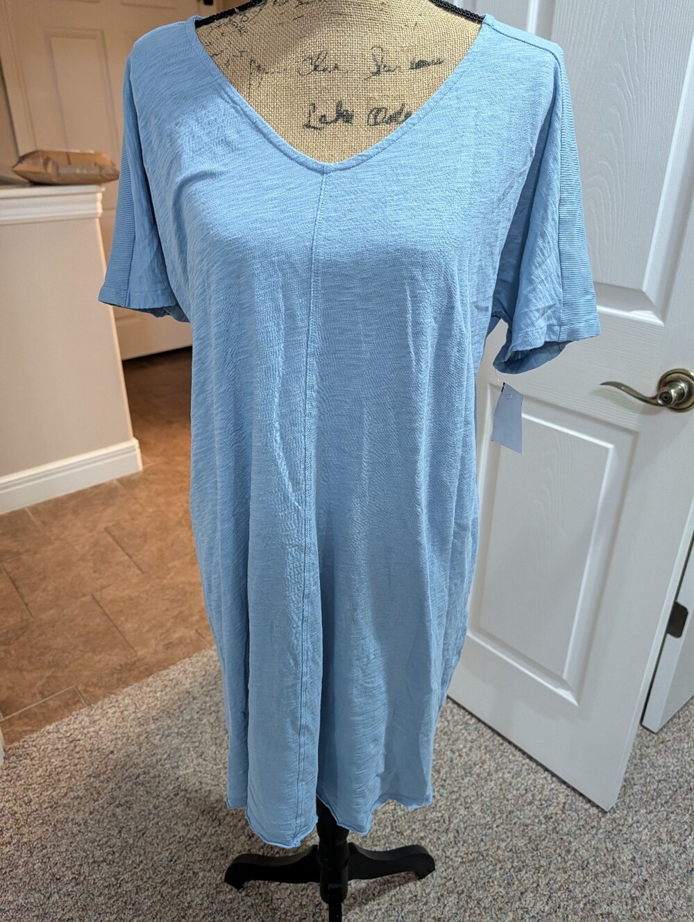 Light Blue Women's V-Neck Casual Dress